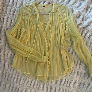 Free People Light Yellow Sheer Blouse